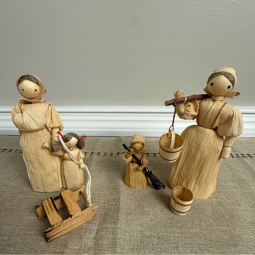 Two sets of Corn Husk Mother and Child Dolls